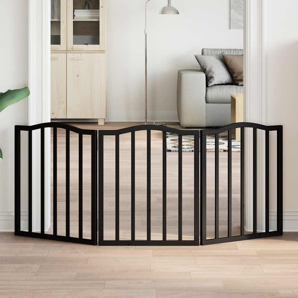 vidaXL Dog Gate Foldable 3 Panels Black 150 cm Poplar Wood 1