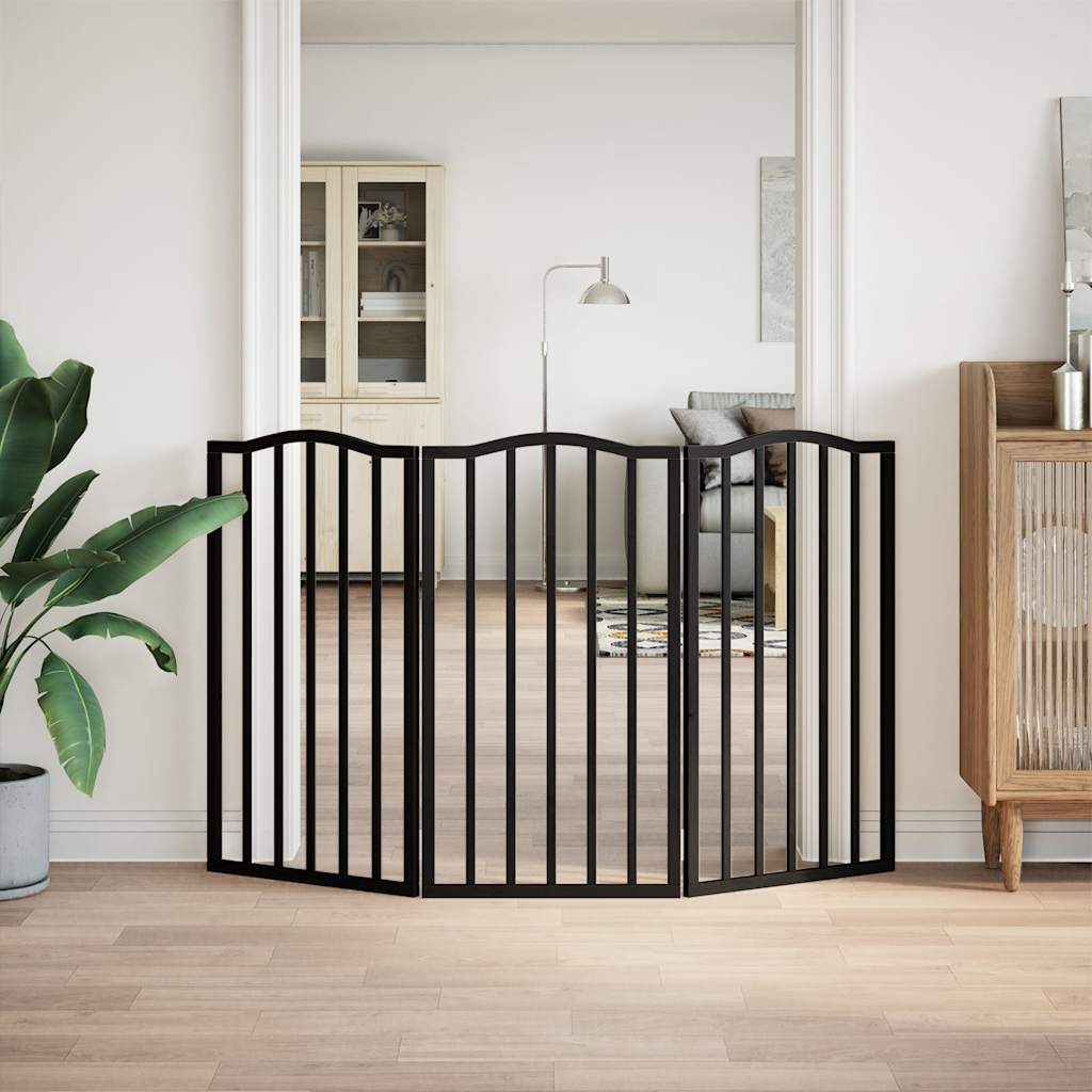 vidaXL Dog Gate Foldable 3 Panels Black 150 cm Poplar Wood 3