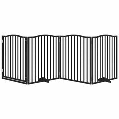 vidaXL Dog Gate with Door Foldable 4 Panels Black 320 cm Poplar Wood 3