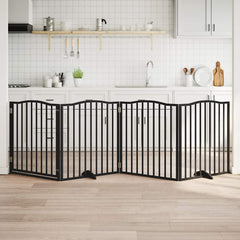 vidaXL Dog Gate with Door Foldable 4 Panels Black 320 cm Poplar Wood 1