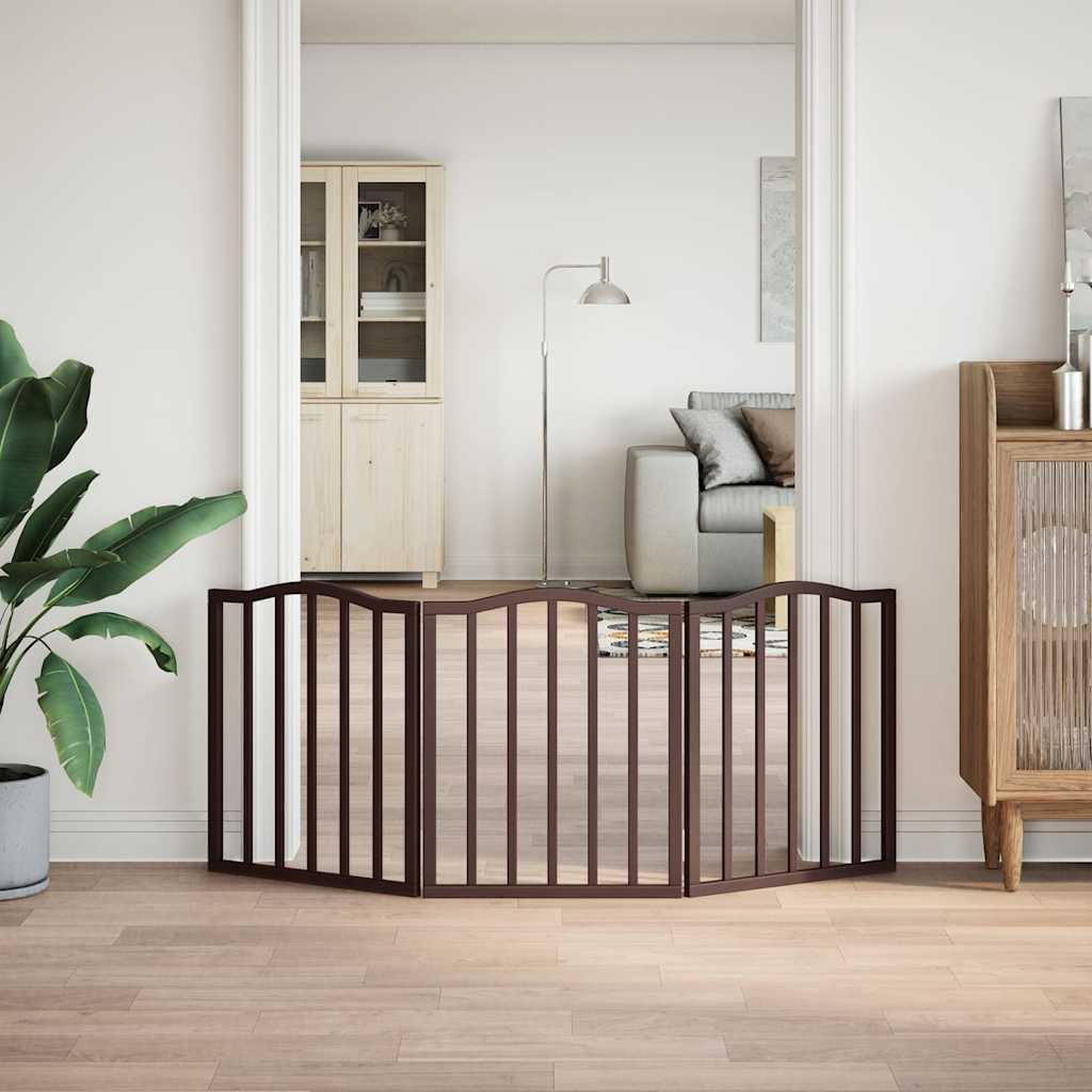 vidaXL Dog Gate Foldable 3 Panels Brown Oak 150 cm Poplar Wood 3