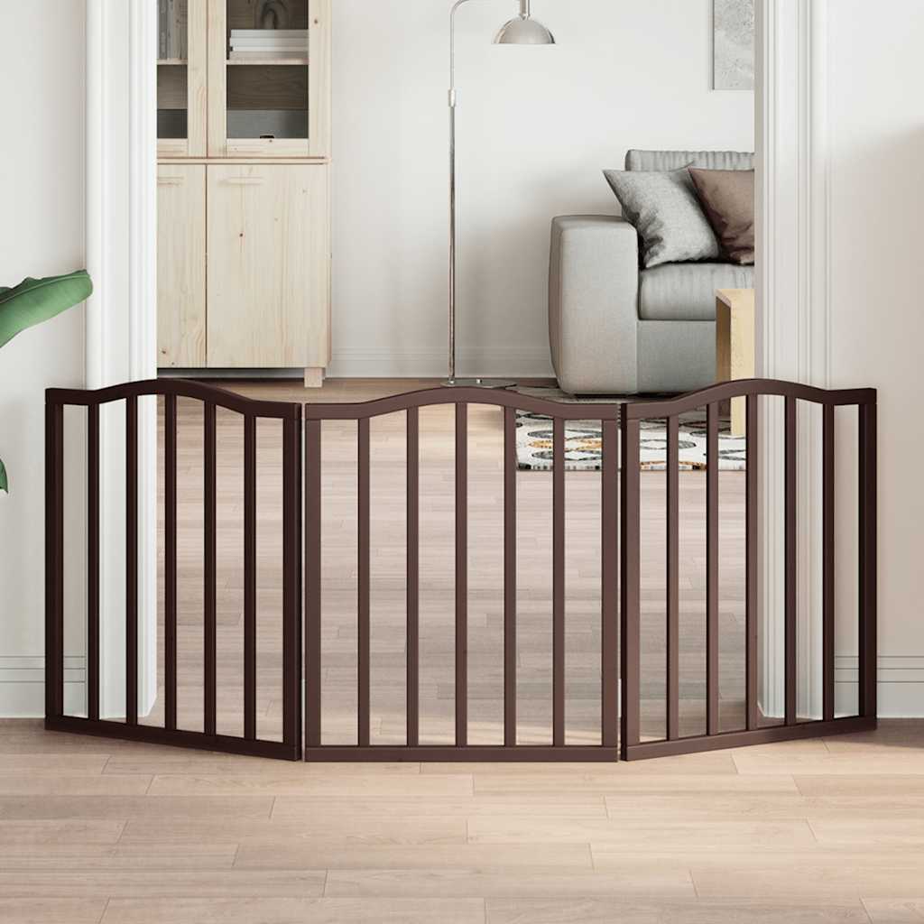 vidaXL Dog Gate Foldable 3 Panels Brown Oak 150 cm Poplar Wood 1