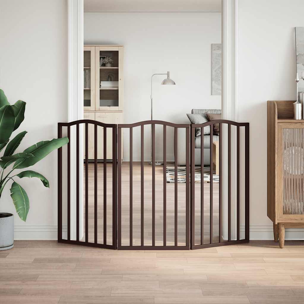 vidaXL Dog Gate Foldable 3 Panels Brown Oak 150 cm Poplar Wood 3