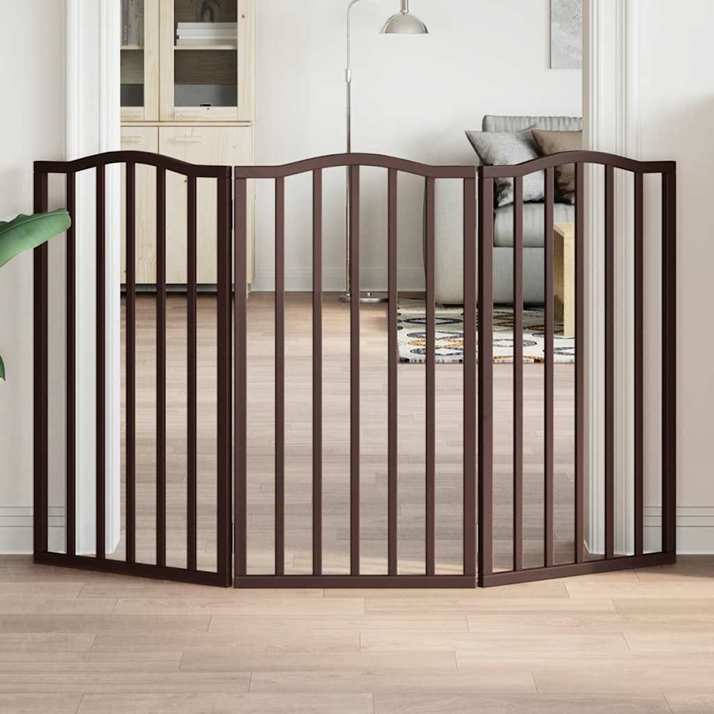 vidaXL Dog Gate Foldable 3 Panels Brown Oak 150 cm Poplar Wood 1