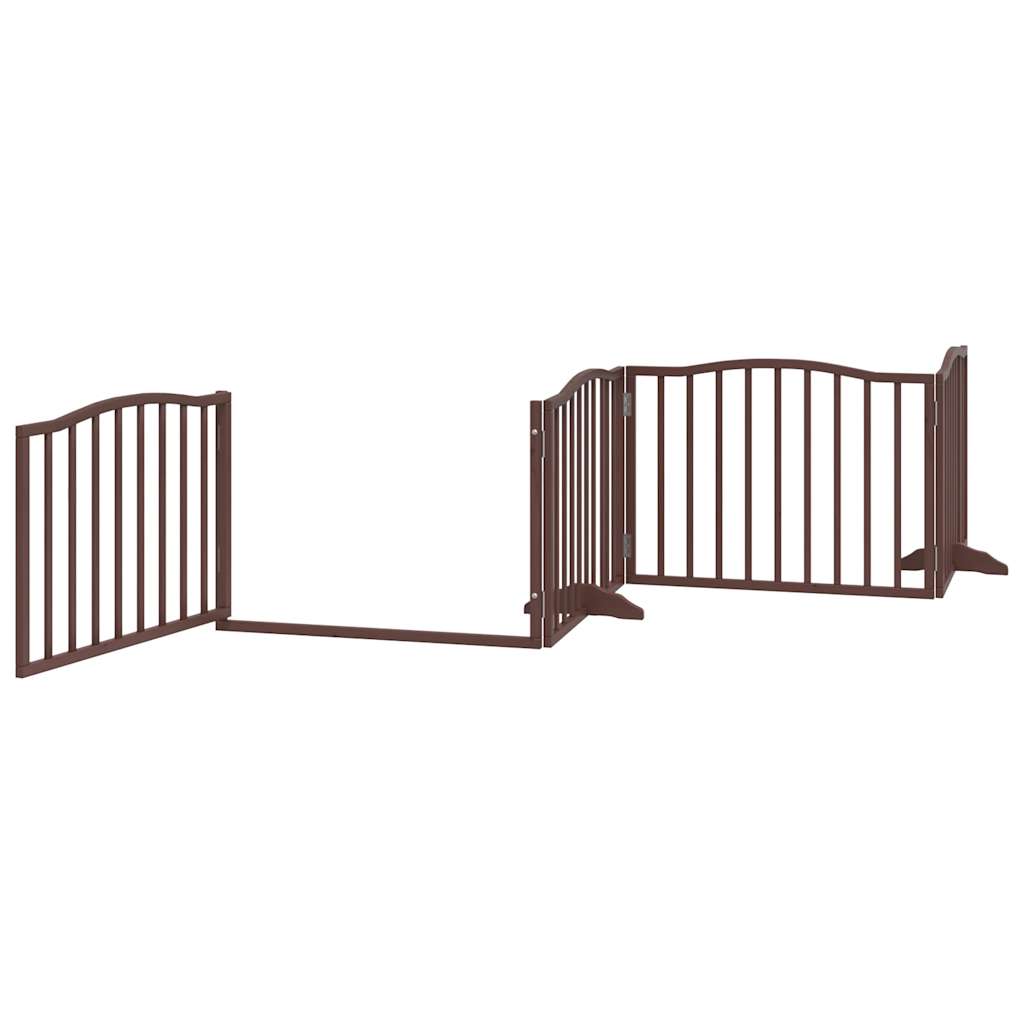 vidaXL Dog Gate with Door Foldable 4 Panels Brown Oak 320 cm Poplar Wood 4
