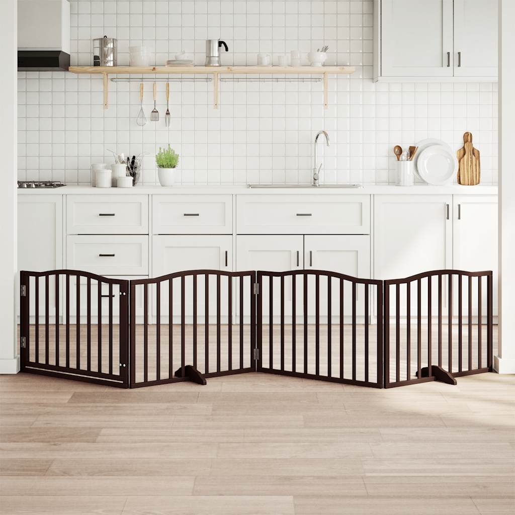 vidaXL Dog Gate with Door Foldable 4 Panels Brown Oak 320 cm Poplar Wood 1