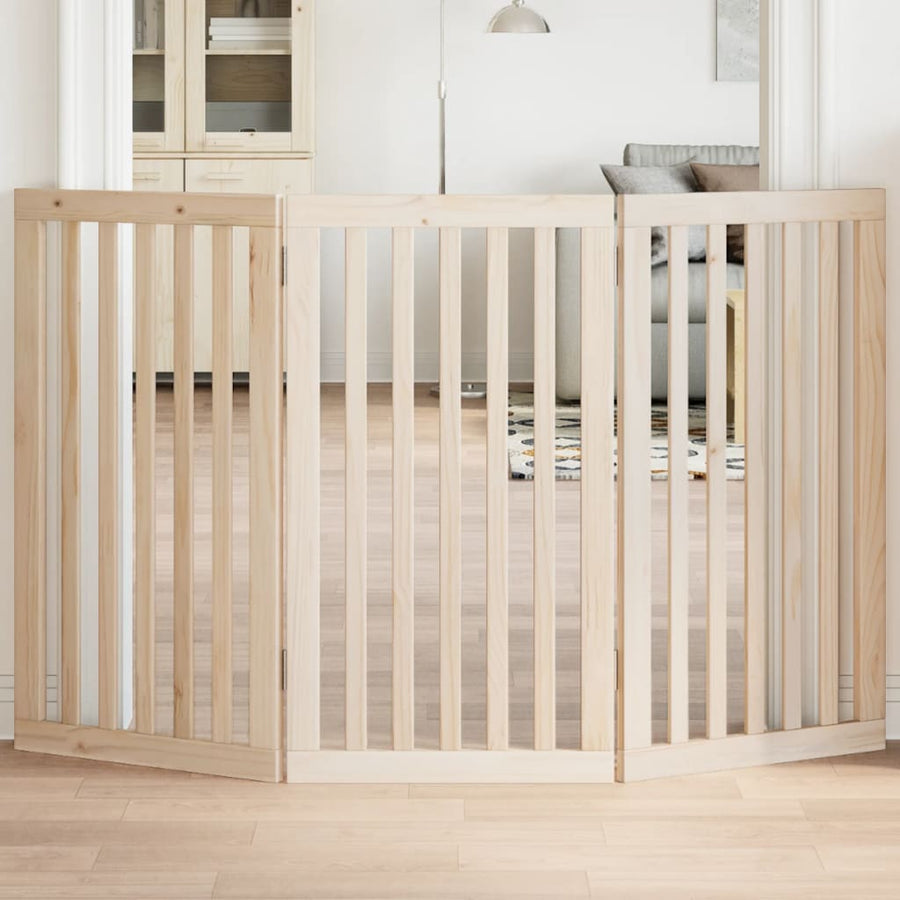 vidaXL Dog Gate Foldable 3 Panels 150 cm Poplar Wood 1