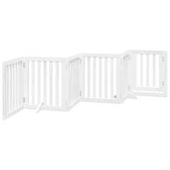 vidaXL Dog Gate with Door Foldable 6 Panels White 300 cm Poplar Wood 6