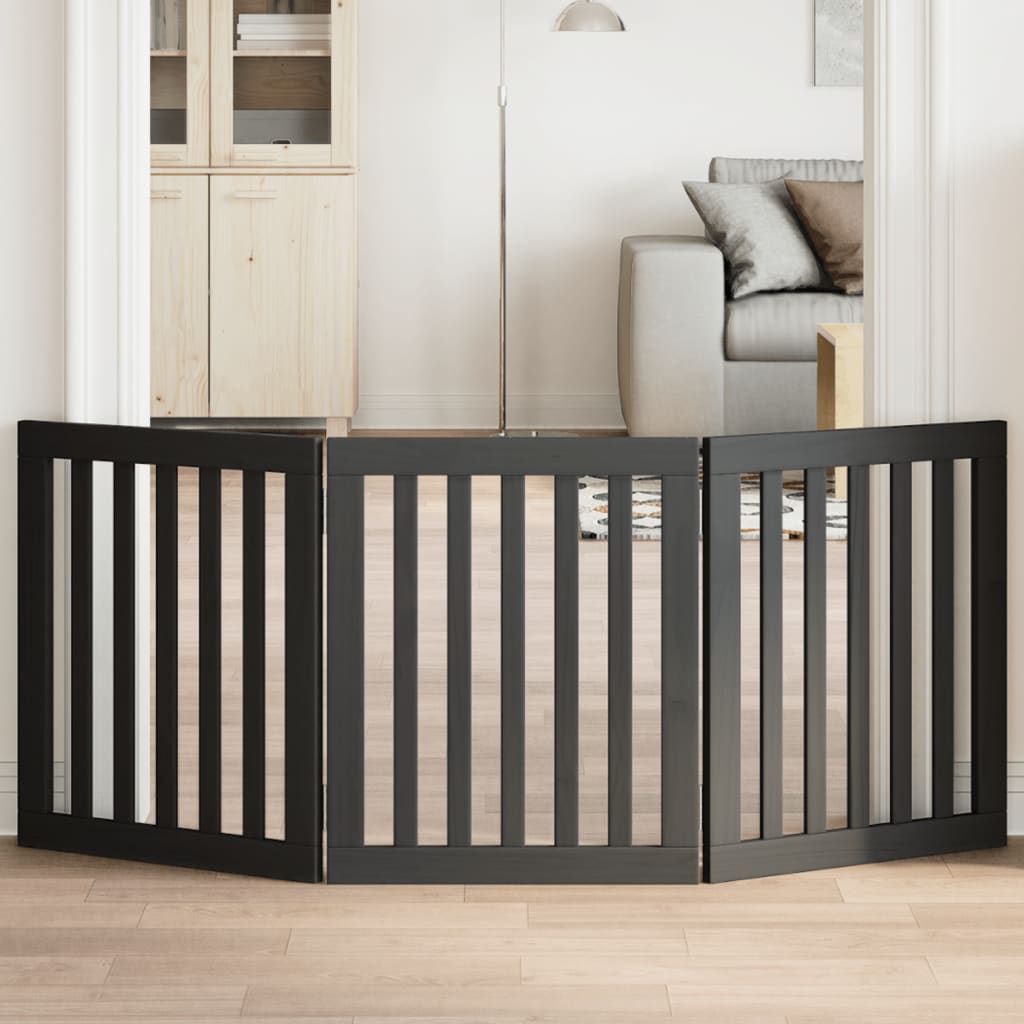 vidaXL Dog Gate Foldable 3 Panels Black 150 cm Poplar Wood 1
