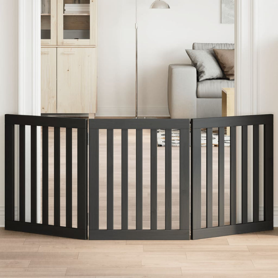 vidaXL Dog Gate Foldable 3 Panels Black 150 cm Poplar Wood 1