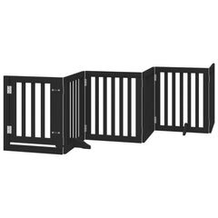 vidaXL Dog Gate with Door Foldable 6 Panels Black 300 cm Poplar Wood 2