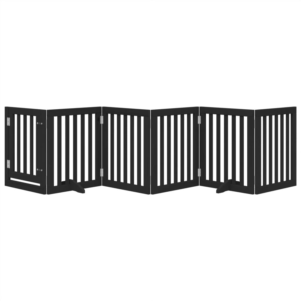 vidaXL Dog Gate with Door Foldable 6 Panels Black 300 cm Poplar Wood 3