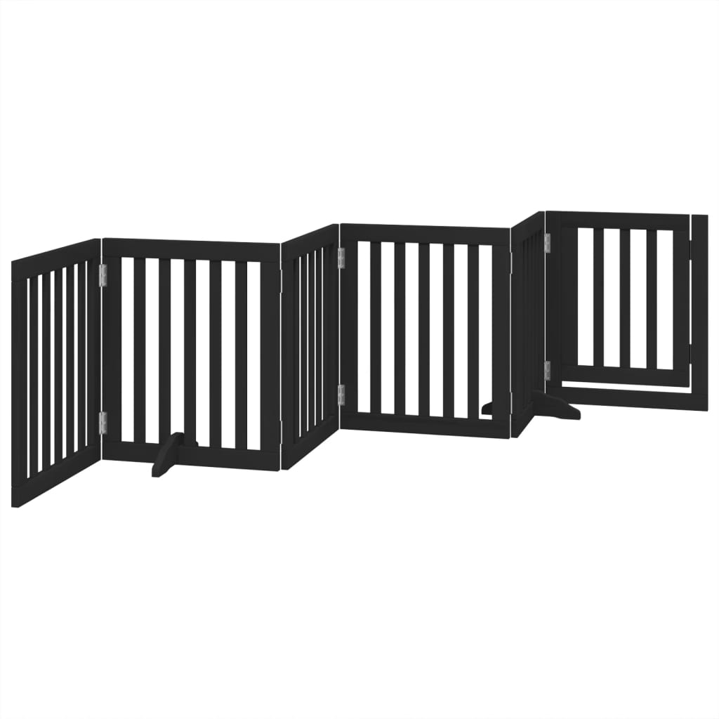 vidaXL Dog Gate with Door Foldable 6 Panels Black 300 cm Poplar Wood 6