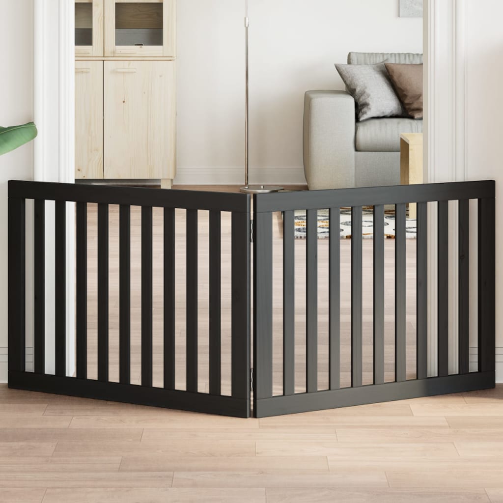 vidaXL Dog Gate Foldable 2 Panels Black 160 cm Poplar Wood 1