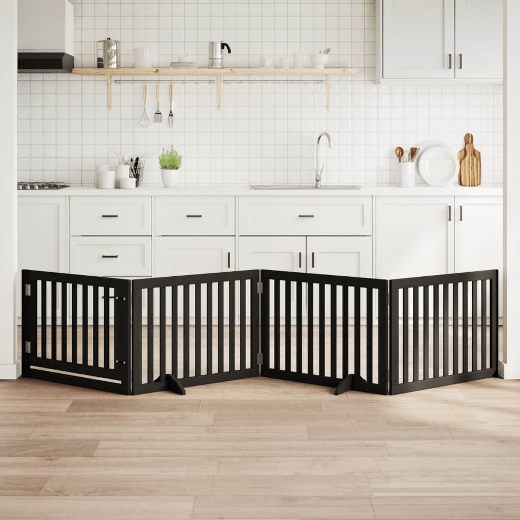 Dog Gate Foldable Panels 160 cm Poplar Wood Width 80 cm Black 60 cm 4