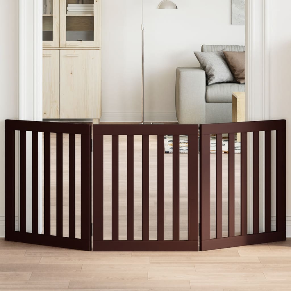 vidaXL Dog Gate Foldable 3 Panels Brown 150 cm Poplar Wood 1