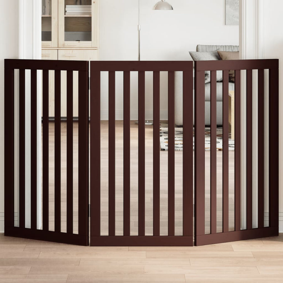 vidaXL Dog Gate Foldable 3 Panels Brown 150 cm Poplar Wood 1