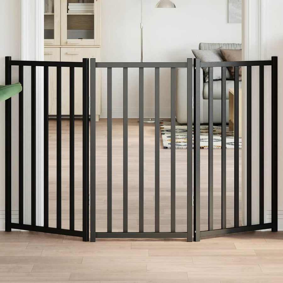vidaXL Dog Gate Foldable 3 Panels Black 150 cm Solid Wood Fir 1