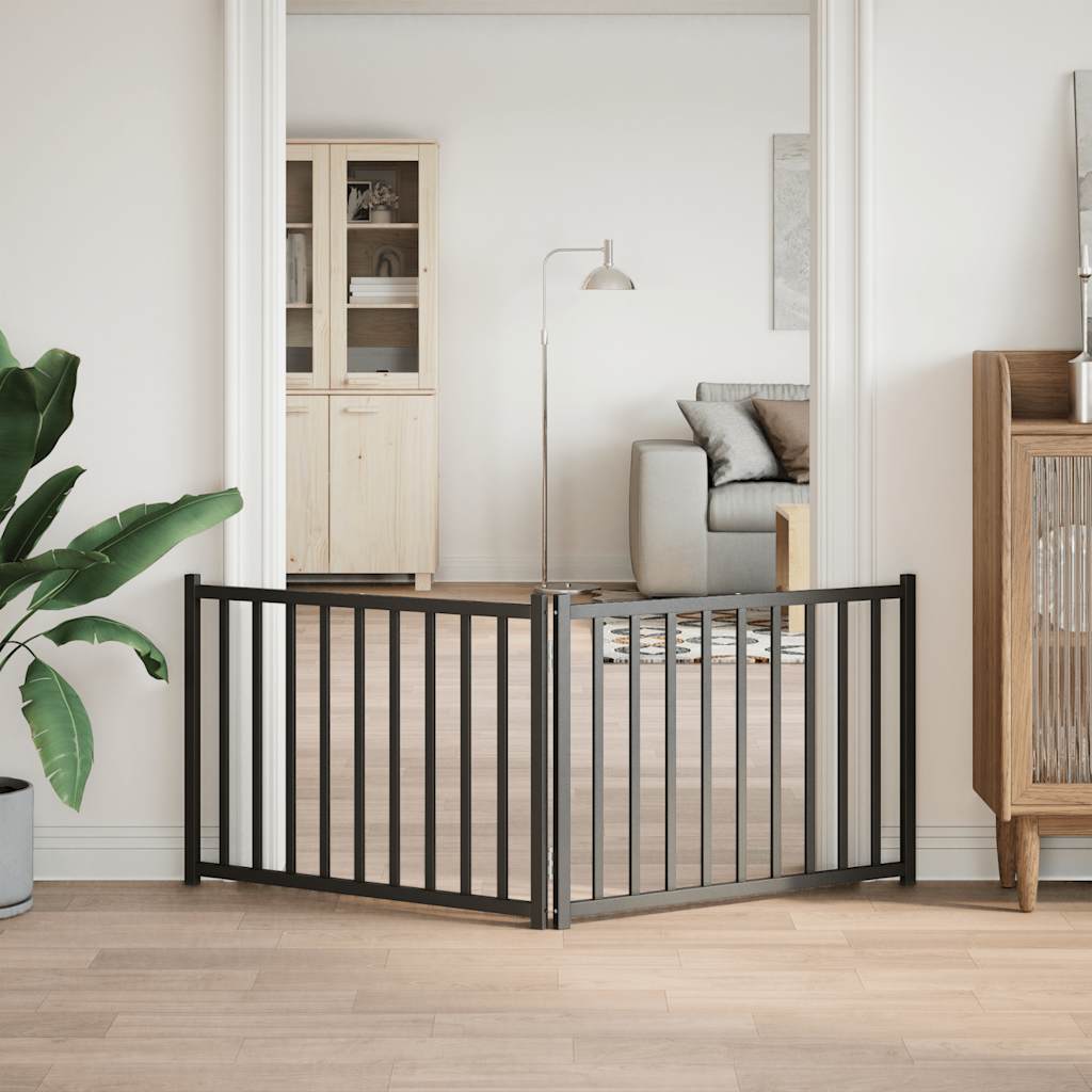 vidaXL Dog Gate Foldable 2 Panels Black 160 cm Solid Wood Fir 3
