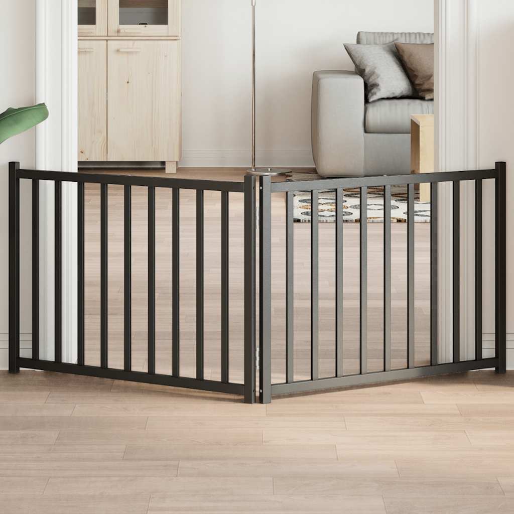 vidaXL Dog Gate Foldable 2 Panels Black 160 cm Solid Wood Fir 1