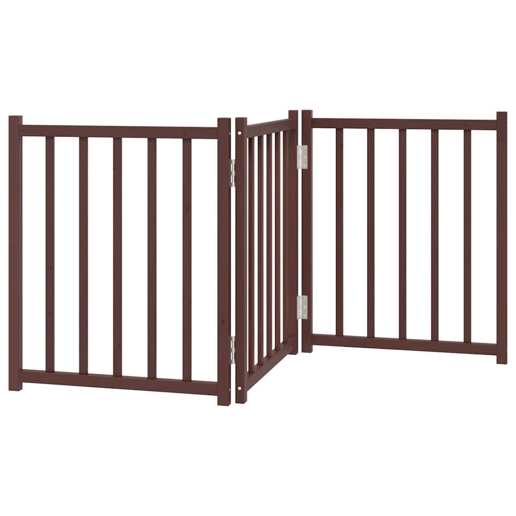 vidaXL Dog Gate Foldable 3 Panels Brown Oak 150 cm Solid Wood Fir 2