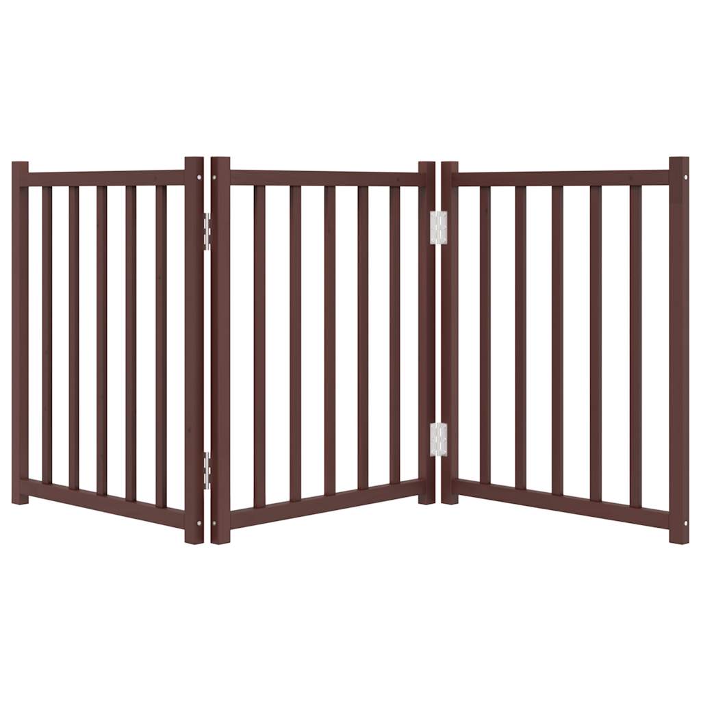 vidaXL Dog Gate Foldable 3 Panels Brown Oak 150 cm Solid Wood Fir 4