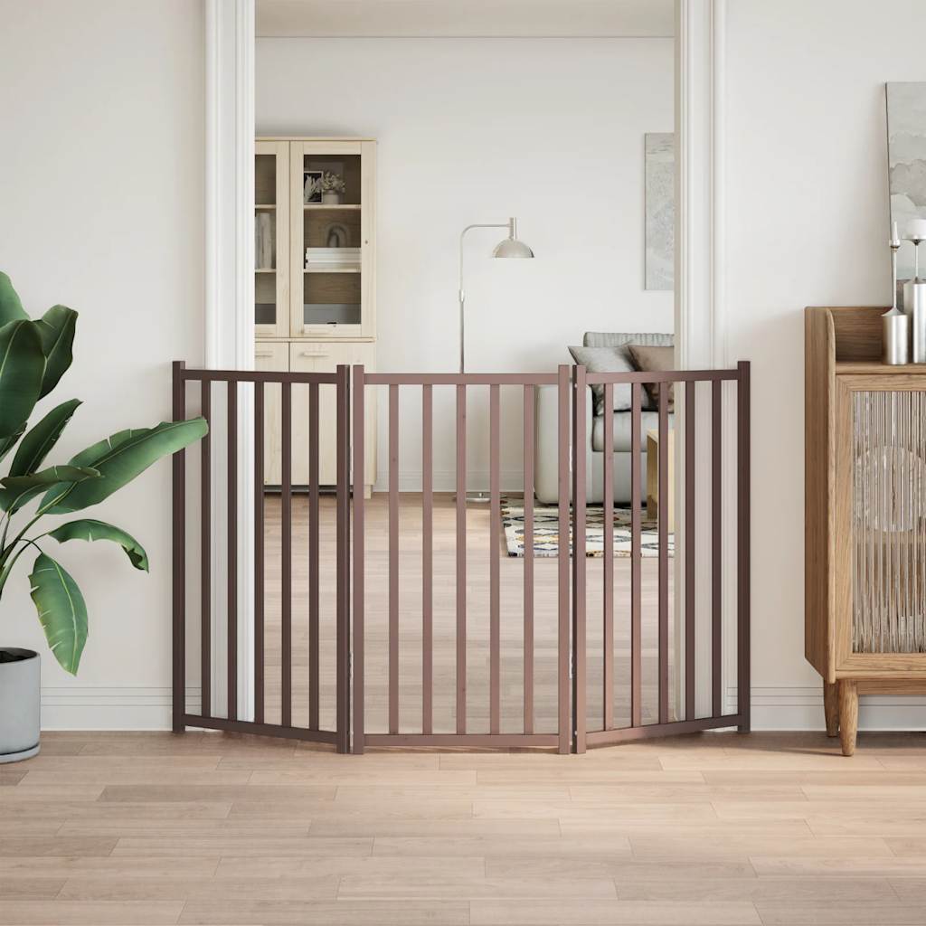 vidaXL Dog Gate Foldable 3 Panels Brown Oak 150 cm Solid Wood Fir 3
