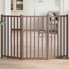 vidaXL Dog Gate Foldable 3 Panels Brown Oak 150 cm Solid Wood Fir 1