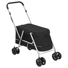 Folding Dog Stroller 100x49x96 cm Linen Fabric Black