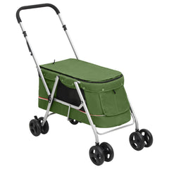 Folding Dog Stroller 100x49x96 cm Linen Fabric Green