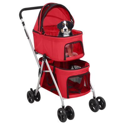 2-Layers Folding Dog Stroller Red 83x48x97 cm Oxford Fabric