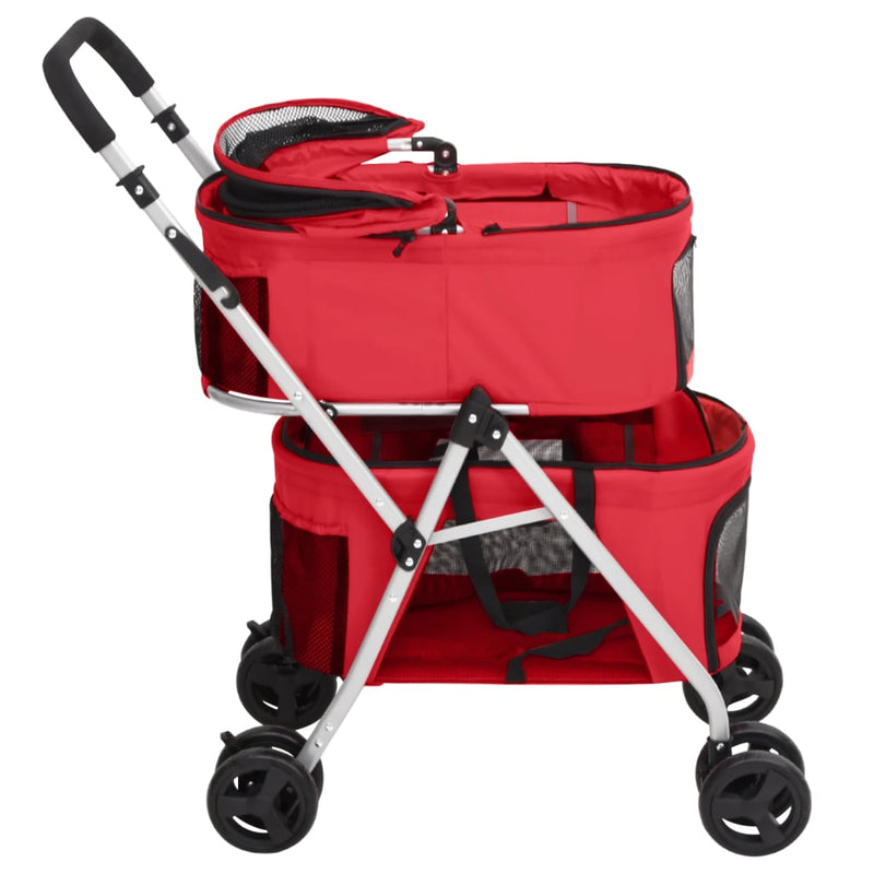 2-Layers Folding Dog Stroller Red 83x48x97 cm Oxford Fabric