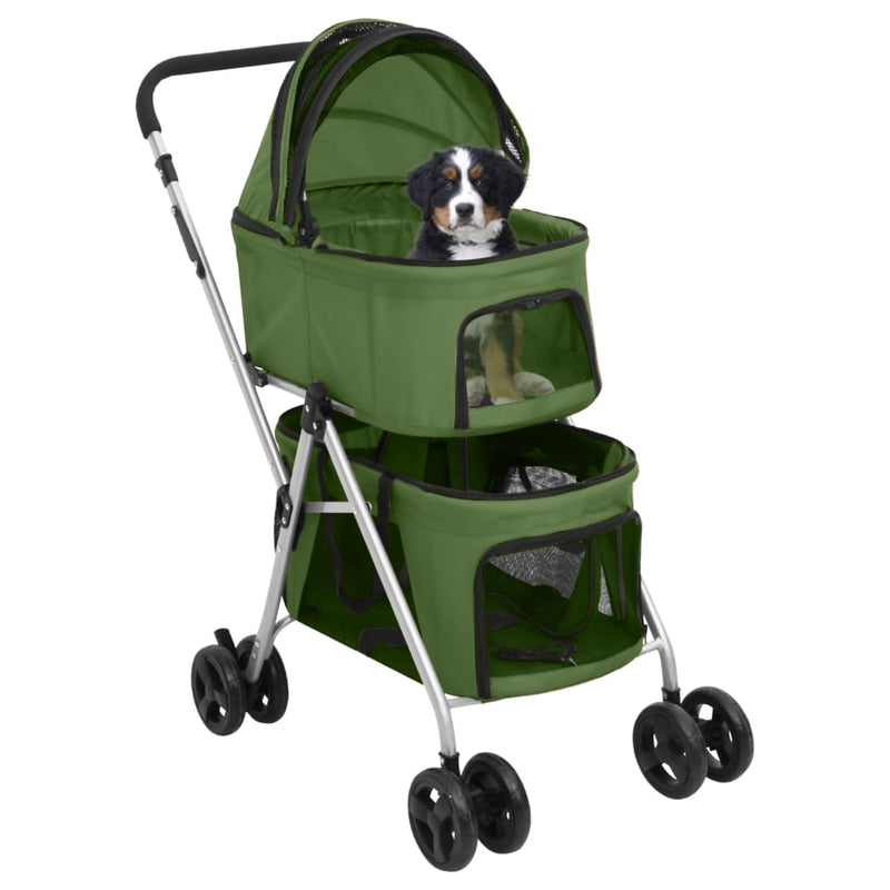 2-Layers Folding Dog Stroller Green 83x48x97 cm Oxford Fabric