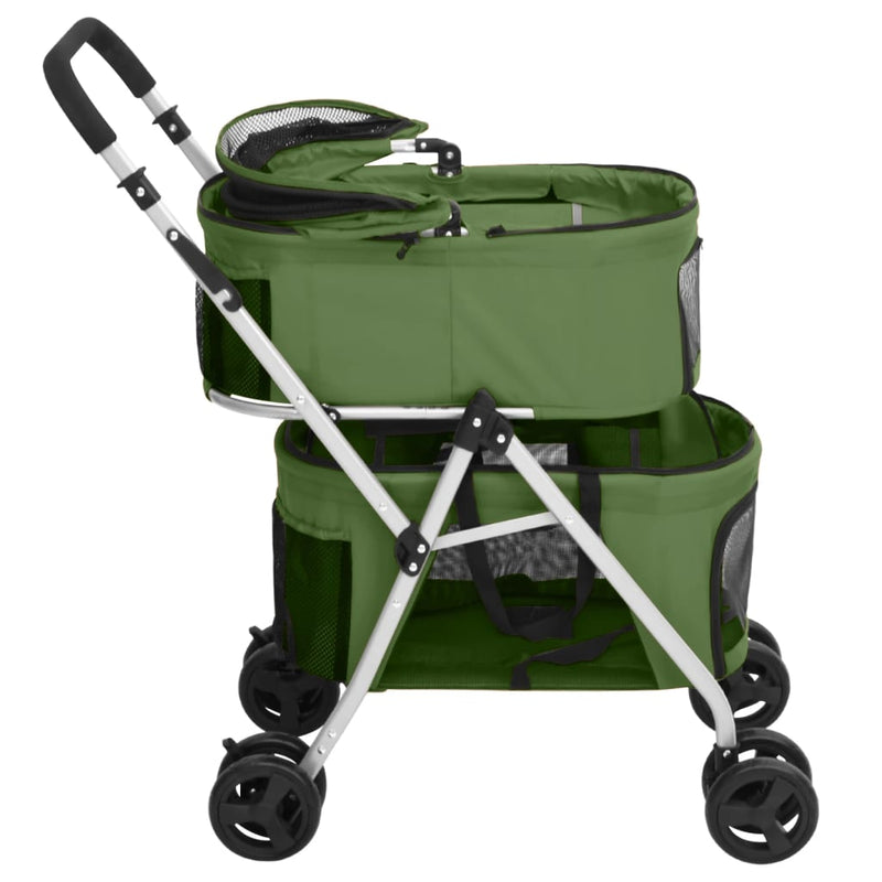 2-Layers Folding Dog Stroller Green 83x48x97 cm Oxford Fabric