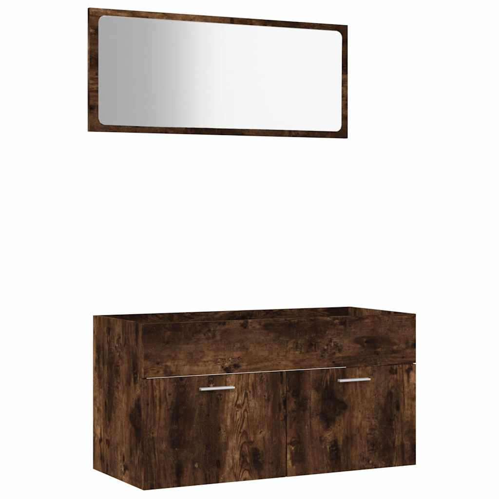 vidaXL 2 Piece Bathroom Furniture Set Smoked Oak Engineered Wood 2