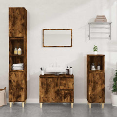 vidaXL Bathroom Cabinet | Smoked Oak | Engineered Wood and Solid Eucalyptus Wood 1