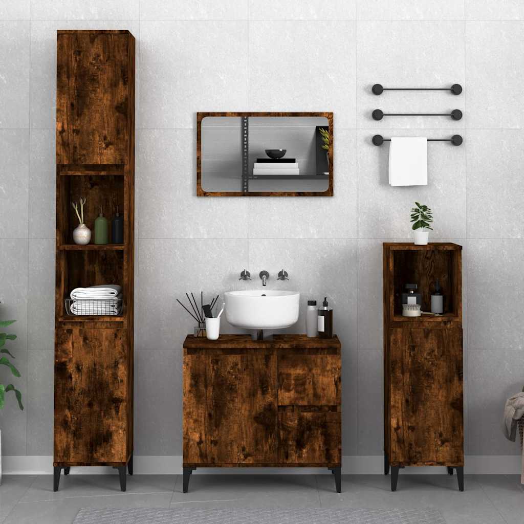 Bathroom Cabinet 30x30x190 cm Engineered Wood Smoked oak