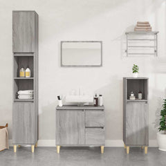 vidaXL Bathroom Cabinet | Grey sonoma | Engineered wood, solid eucalyptus wood 1