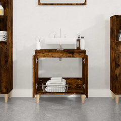 vidaXL Sink Cabinet | Smoked oak | Engineered wood and solid eucalyptus wood 3