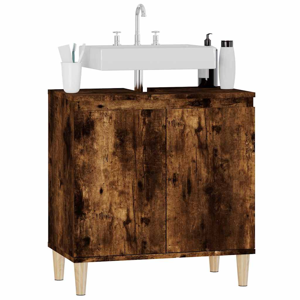 vidaXL Sink Cabinet | Smoked oak | Engineered wood and solid eucalyptus wood 4