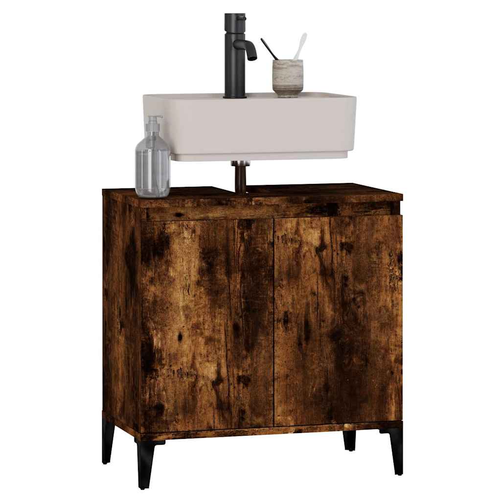 vidaXL Sink Cabinet Smoked Oak 58x33x60 cm Engineered Wood 4