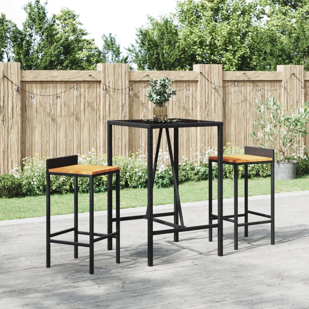 Bar Table with Glass Top Poly Rattan Black 70 x 70 x 110 cm
