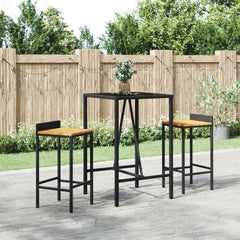 Bar Table with Glass Top Poly Rattan Black 70 x 70 x 110 cm