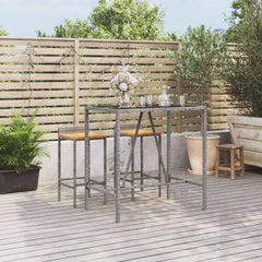 Bar Table with Glass Top Poly Rattan Grey 110 x 70 x 110 cm