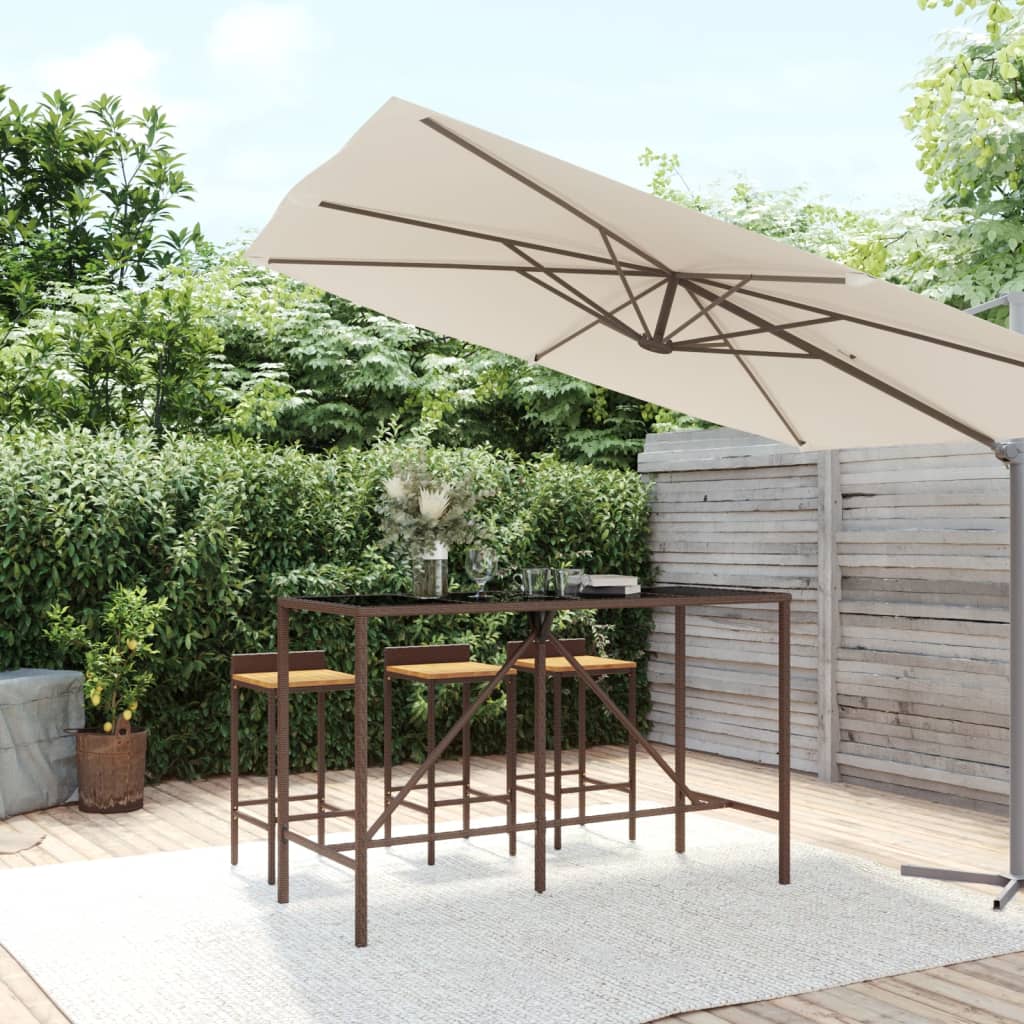 Bar Table with Glass Top Poly Rattan Brown 180 x 70 x 110 cm