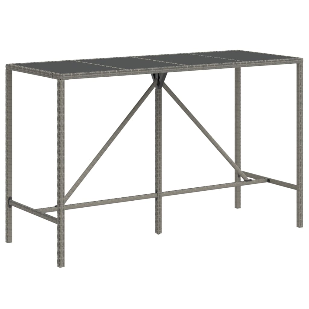 Bar Table with Glass Top Poly Rattan Grey 180 x 70 x 110 cm