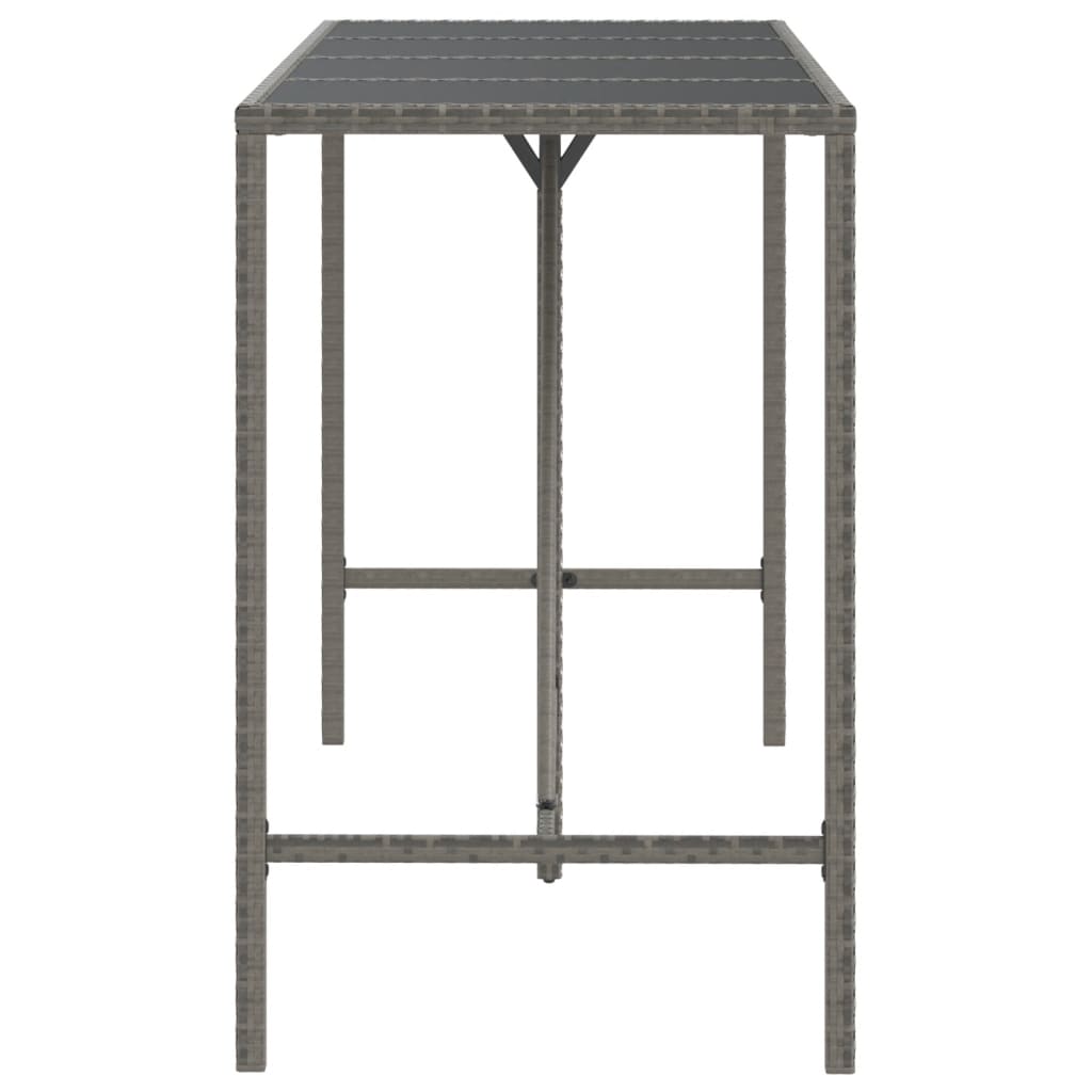 Bar Table with Glass Top Poly Rattan Grey 180 x 70 x 110 cm