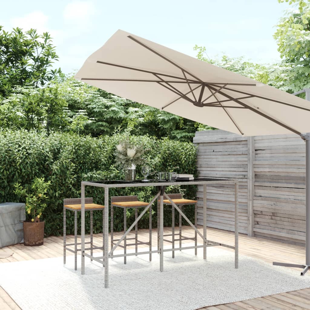 Bar Table with Glass Top Poly Rattan Grey 180 x 70 x 110 cm