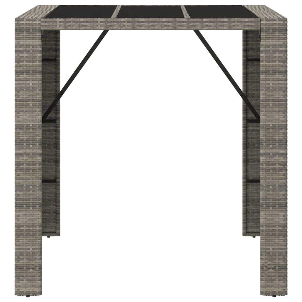 Bar Table with Glass Top Poly Rattan Grey 105 x 80 x 110 cm
