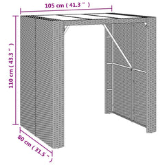 Bar Table with Glass Top Poly Rattan Grey 105 x 80 x 110 cm
